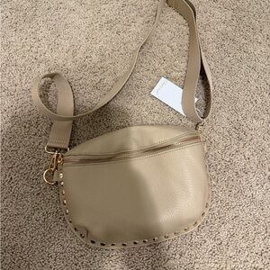Moda Luxe Beige Crossbody Bag with Gold Accents